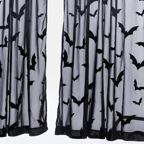 Flocked Bat Sheer Curtain Set - Picture 2 of 3